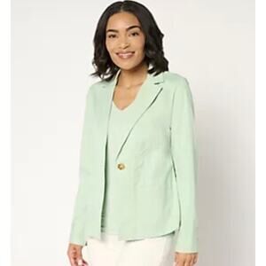 Joan Rivers New Cotton Signature Twill Cinched Back Blazer Green Medium Petite